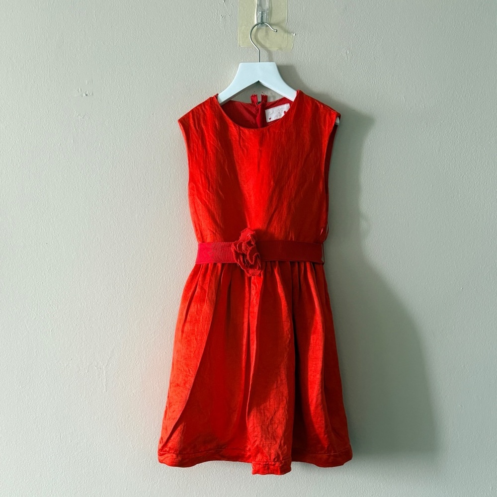 Lanvin Petite Kids Red Silk Sleevless Red Belted Dress - 10 - Picture 4 of 12